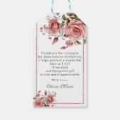 Elegant Blush Pink Floral Quinceanera Birthday Cadeaulabel (Achterkant)