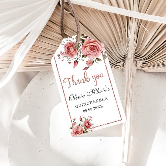 Elegant Blush Pink Floral Quinceanera Birthday Cadeaulabel