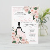 Elegant Blush Pink Floral Quinceanera Birthday Kaart (Staand voorkant)