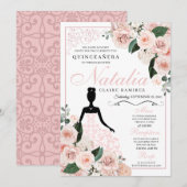 Elegant Blush Pink Floral Quinceanera Birthday Kaart (Voorkant / Achterkant)