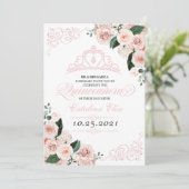Elegant Blush Pink Floral Quinceanera Birthday Kaart (Staand voorkant)