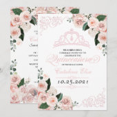 Elegant Blush Pink Floral Quinceanera Birthday Kaart (Voorkant / Achterkant)