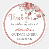 Elegant Blush Pink Floral Quinceanera Birthday Ronde Sticker (Voorkant)
