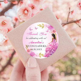 Elegant Blush Pink Floral Quinceanera Birthday Ronde Sticker