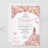 Elegant Blush Pink Floral Quinceanera Kaart (Voorkant)