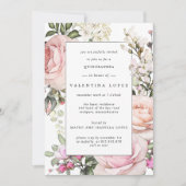 Elegant Blush Pink Floral Quinceanera Kaart (Voorkant)