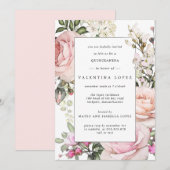 Elegant Blush Pink Floral Quinceanera Kaart (Voorkant / Achterkant)