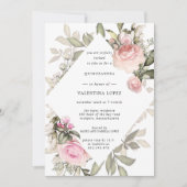 Elegant Blush Pink Floral Quinceanera Kaart (Voorkant)