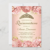 Elegant Blush Pink Floral Quinceanera Kaart (Voorkant)