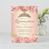 Elegant Blush Pink Floral Quinceanera Kaart (Staand voorkant)