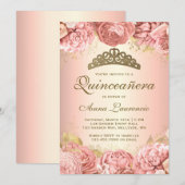 Elegant Blush Pink Floral Quinceanera Kaart (Voorkant / Achterkant)