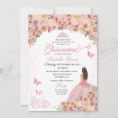 Elegant Blush Pink Floral Quinceanera Kaart (Voorkant)
