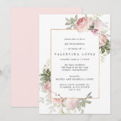 Elegant Blush Pink Floral Quinceanera Kaart (Voorkant / Achterkant)