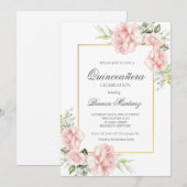 Elegant Blush Pink Floral Quinceanera Kaart (Voorkant / Achterkant)