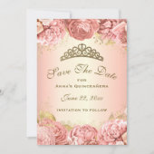 Elegant Blush Pink Floral Quinceanera Save The Date (Voorkant)