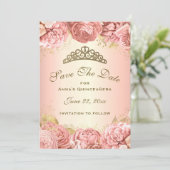 Elegant Blush Pink Floral Quinceanera Save The Date (Staand voorkant)