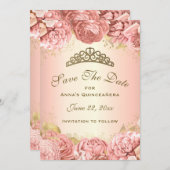 Elegant Blush Pink Floral Quinceanera Save The Date (Voorkant / Achterkant)