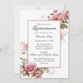 Elegant Blush Pink Floral Quinceanera Uitnodiging (Voorkant)