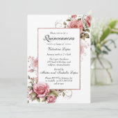 Elegant Blush Pink Floral Quinceanera Uitnodiging (Staand voorkant)