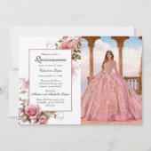 Elegant Blush Pink Floral Quinceanera Uitnodiging (Voorkant)
