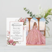 Elegant Blush Pink Floral Quinceanera Uitnodiging (Staand voorkant)