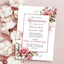 Elegant Blush Pink Floral Quinceanera Uitnodiging