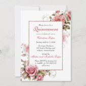 Elegant Blush Pink Floral Quinceanera Uitnodiging (Voorkant)