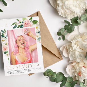 Elegant Blush Pink Floral Roos Gold Lijst Folie Uitnodiging