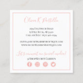 Elegant Blush Pink Floral Roos Moderne sociale med Vierkante Visitekaartje (Achterkant)