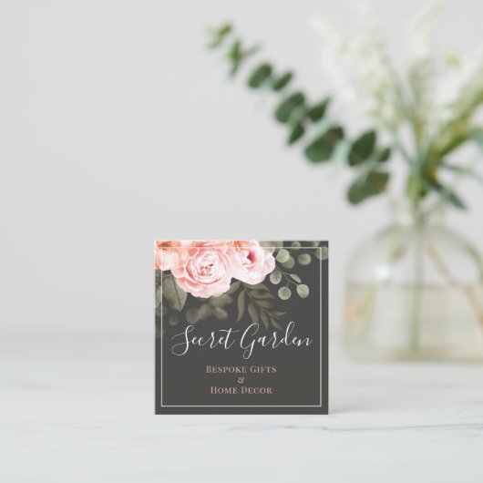 Elegant Blush Pink Floral Roos Moderne sociale med Vierkante Visitekaartje (Staand voorkant)