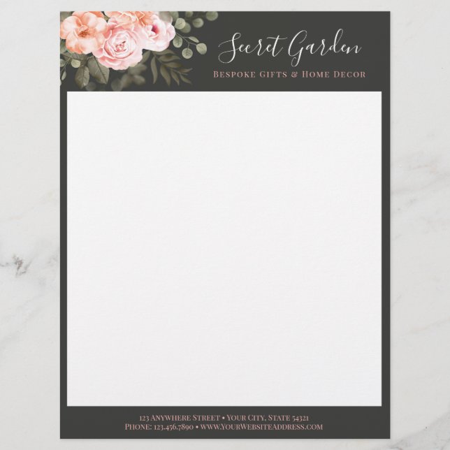 Elegant Blush Pink Floral Rozen Modern Shabby Chic Briefhoofd (Voorkant)