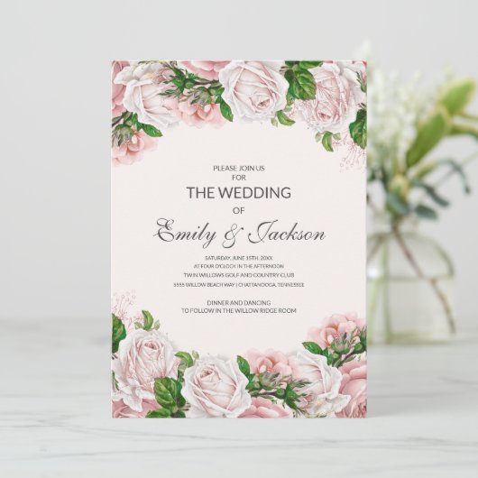 Elegant Blush Pink Floral Rozen Weddenschap Kaart (Staand voorkant)