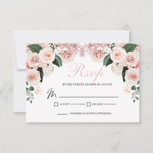 Elegant Blush Pink Floral RSVP Enclosure Card (Voorkant)