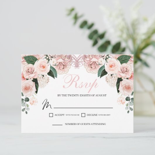 Elegant Blush Pink Floral RSVP Enclosure Card (Staand voorkant)