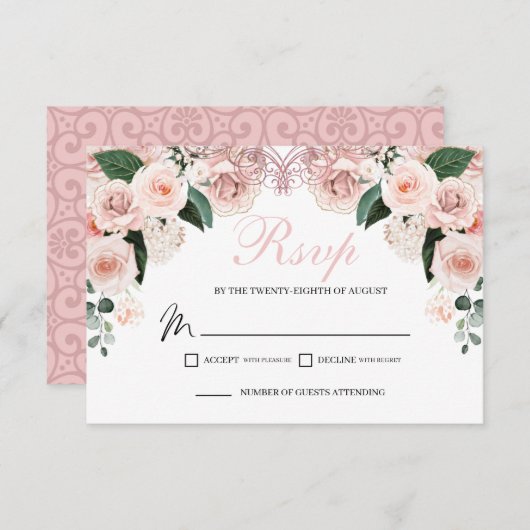 Elegant Blush Pink Floral RSVP Enclosure Card (Voorkant / Achterkant)