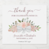 Elegant Blush Pink Floral Rustic Weddenschap Dank Bier Etiket (Enkel label)