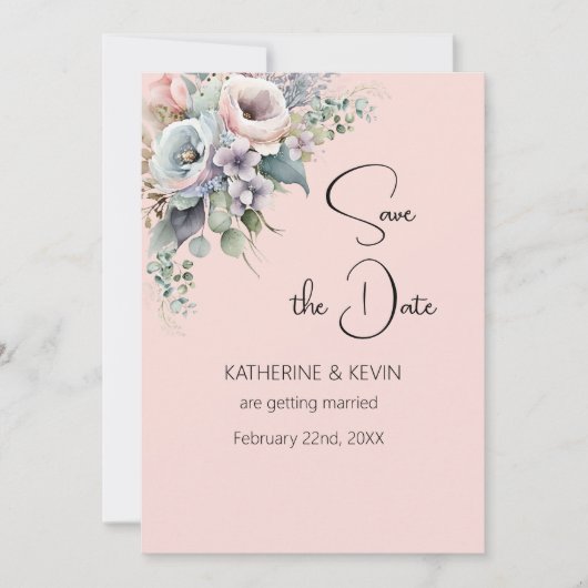 Elegant Blush Pink Floral Save the Date Wedding Kaart (Voorkant)