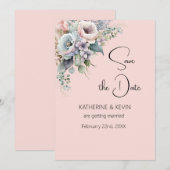 Elegant Blush Pink Floral Save the Date Wedding Kaart (Voorkant / Achterkant)