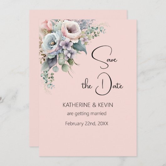 Elegant Blush Pink Floral Save the Date Wedding Kaart (Voorkant / Achterkant)