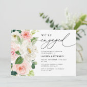 Elegant Blush Pink Floral Script Engagement Party Kaart (Staand voorkant)
