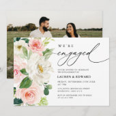 Elegant Blush Pink Floral Script Engagement Party Kaart (Voorkant / Achterkant)