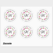 Elegant Blush Pink Floral Script Monogram adres Ronde Sticker (Vel)