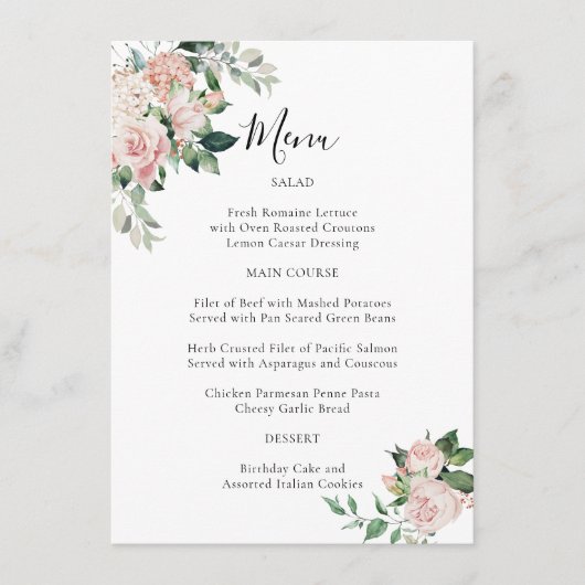 Elegant Blush Pink Floral Special Occasion Menu (Voorkant)