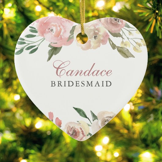 Elegant Blush Pink Floral Specialized Bridesmaid Keramisch Ornament