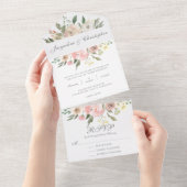 Elegant Blush Pink Floral Spring Garden Wedding All In One Uitnodiging (Afscheurbaar)