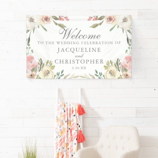 Elegant Blush Pink Floral Spring Weddenschap Welko Spandoek (Insitu)