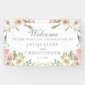Elegant Blush Pink Floral Spring Weddenschap Welko Spandoek (Horizontaal)