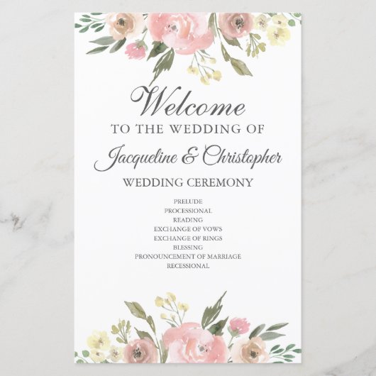 Elegant Blush Pink Floral Spring Wedding Programme (Voorkant)