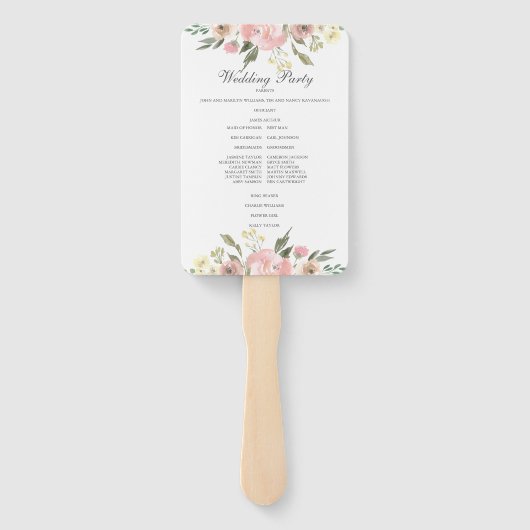 Elegant Blush Pink Floral Spring Wedding Programme Handwaaier (Achterkant)