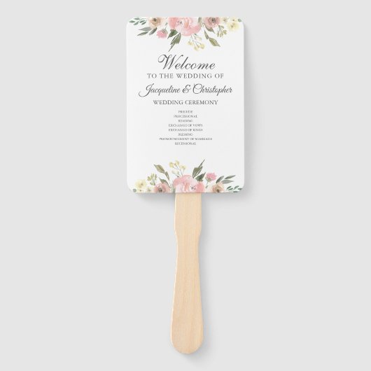 Elegant Blush Pink Floral Spring Wedding Programme Handwaaier (Voorkant)